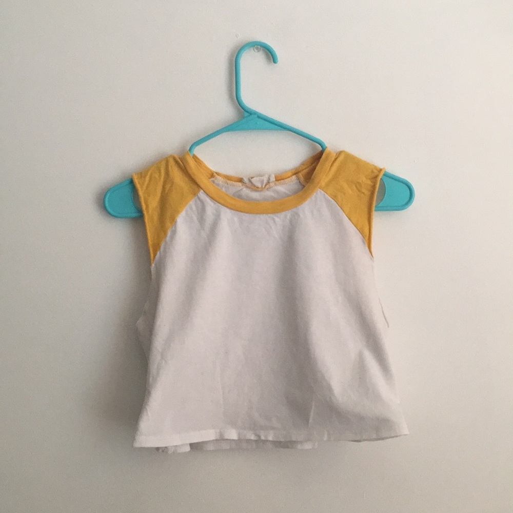 mustard yellow and white cropped tank top